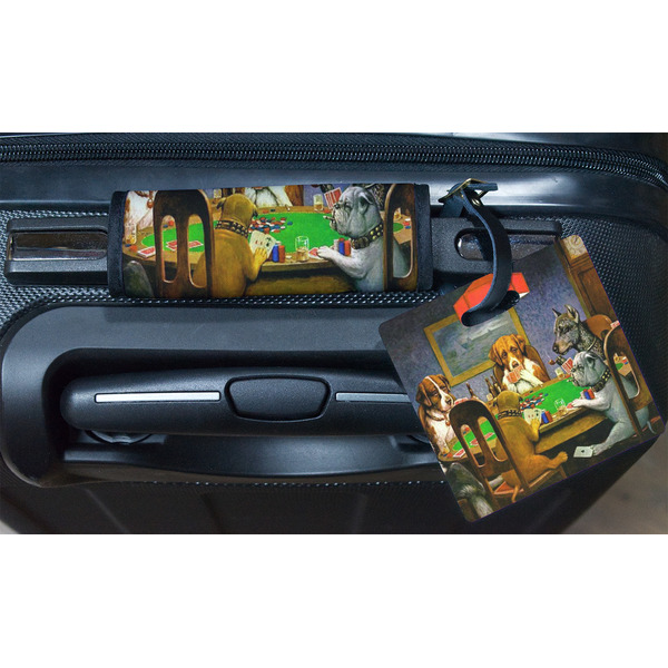 Dogs Playing Poker by C.M.Coolidge Square Luggage Tag & Handle Wrap - In Context