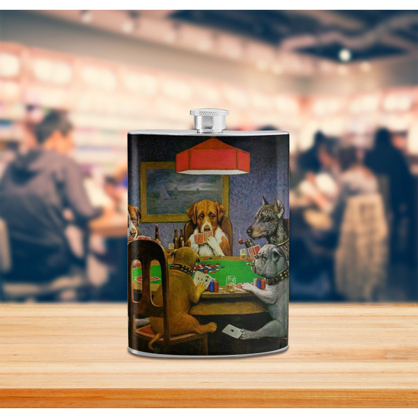 Dogs Playing Poker by C.M.Coolidge Stainless Steel Flask - LIFESTYLE 2