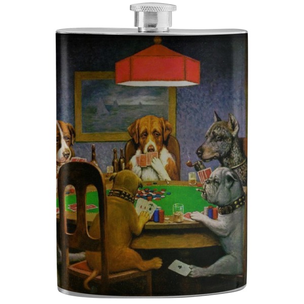 Custom Dogs Playing Poker 1903 C.M.Coolidge Stainless Steel Flask