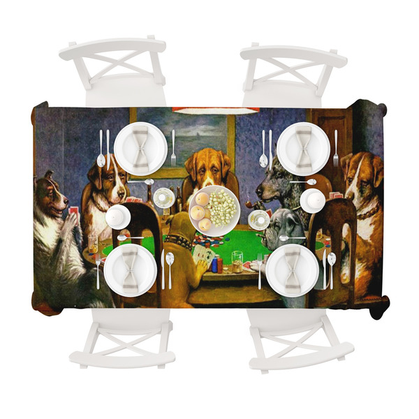Dogs Playing Poker by C.M.Coolidge Tablecloths (58"x102") - TOP VIEW (with plates)
