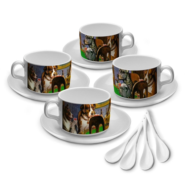 Custom Dogs Playing Poker 1903 C.M.Coolidge Tea Cup - Set of 4
