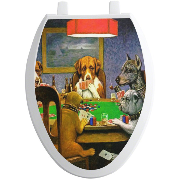 Custom Dogs Playing Poker by C.M.Coolidge Toilet Seat Decal - Elongated
