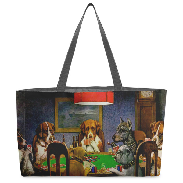 Custom Dogs Playing Poker by C.M.Coolidge Beach Totes Bag - w/ Black Handles