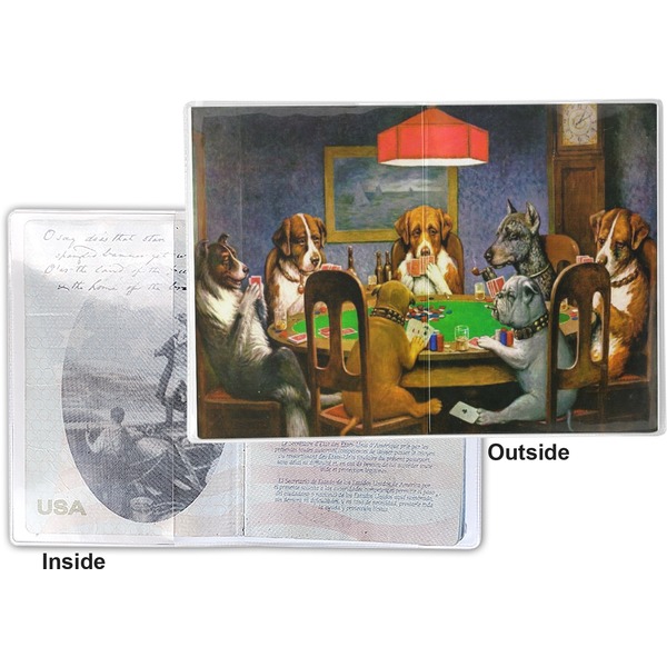 Dogs Playing Poker by C.M.Coolidge Vinyl Passport Holder - Flat Front and Back