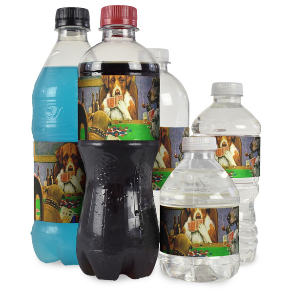 Dogs Playing Poker by C.M.Coolidge Water Bottle Label - Multiple Bottle Sizes