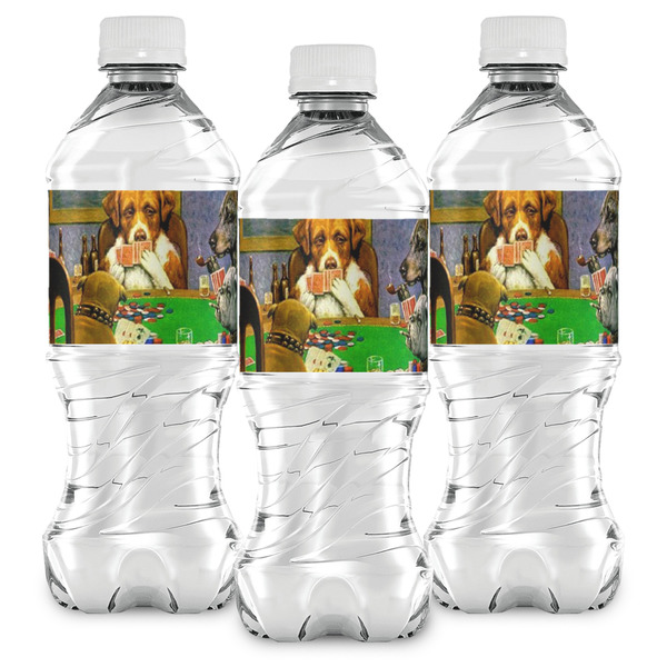 Dogs Playing Poker by C.M.Coolidge Water Bottle Labels - Front View