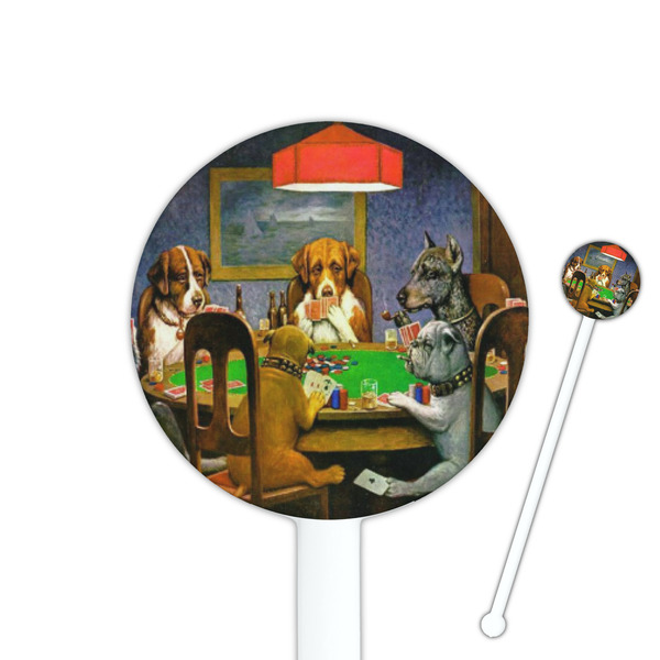 Custom Dogs Playing Poker by C.M.Coolidge 5.5" Round Plastic Stir Sticks - White - Double Sided