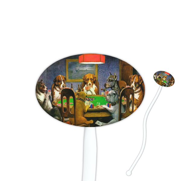 Custom Dogs Playing Poker by C.M.Coolidge 7" Oval Plastic Stir Sticks - White - Single Sided