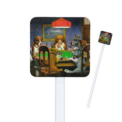 Dogs Playing Poker by C.M.Coolidge Square Plastic Stir Sticks - Double Sided