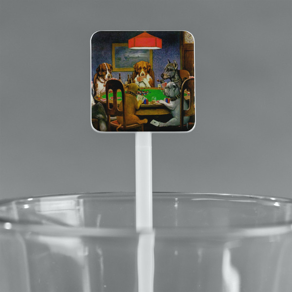 Dogs Playing Poker by C.M.Coolidge White Plastic Stir Stick - Square - Main