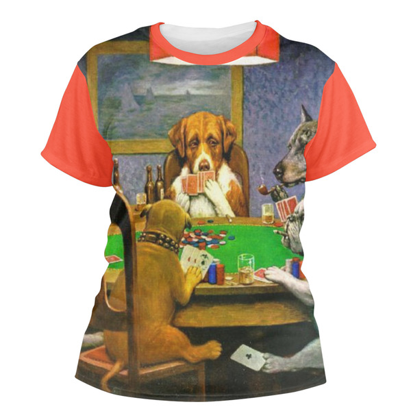 Custom Dogs Playing Poker by C.M.Coolidge Women's Crew T-Shirt - X Small