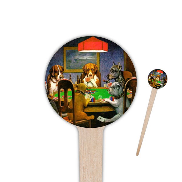 Custom Dogs Playing Poker by C.M.Coolidge 4" Round Wooden Food Picks - Single Sided