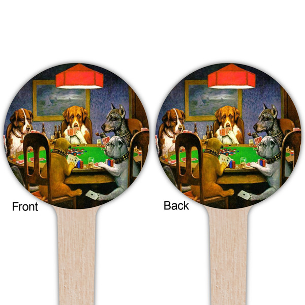 Dogs Playing Poker by C.M.Coolidge Wooden 4" Food Pick - Round - Double Sided - Front & Back