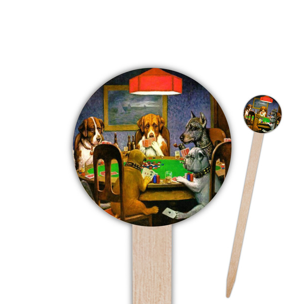Custom Dogs Playing Poker by C.M.Coolidge Round Wooden Food Picks