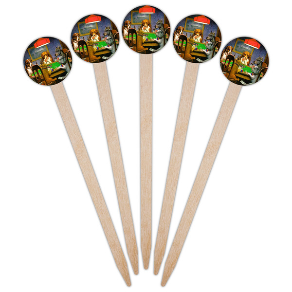 Dogs Playing Poker by C.M.Coolidge Wooden 6" Food Pick - Round - Fan View