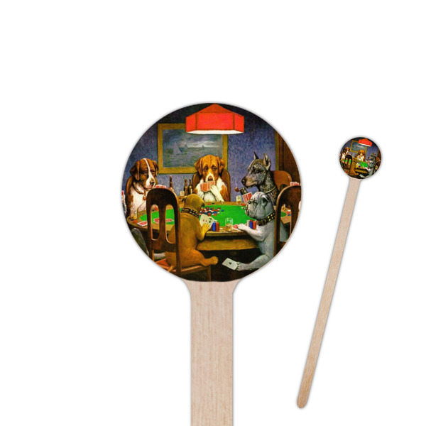 Custom Dogs Playing Poker by C.M.Coolidge 6" Round Wooden Stir Sticks - Single Sided