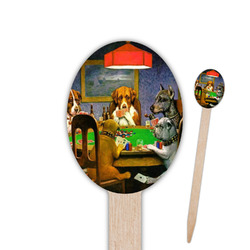 Dogs Playing Poker by C.M.Coolidge Oval Wooden Food Picks - Single Sided