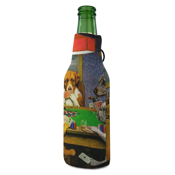 Dogs Playing Poker by C.M.Coolidge Zipper Bottle Cooler - ANGLE (bottle)