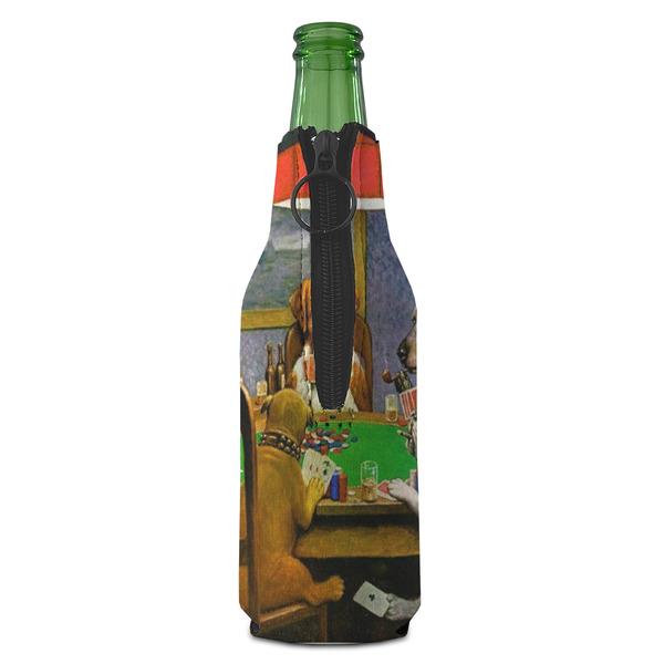 Dogs Playing Poker by C.M.Coolidge Zipper Bottle Cooler - BACK (bottle)