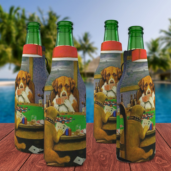 Dogs Playing Poker by C.M.Coolidge Zipper Bottle Cooler - Set of 4 - LIFESTYLE