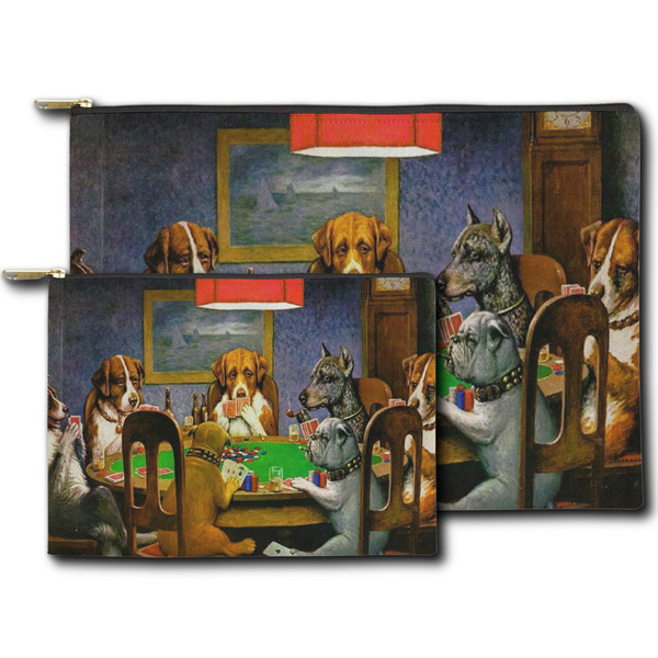 Dogs Playing Poker by C.M.Coolidge Zippered Pouches - Size Comparison