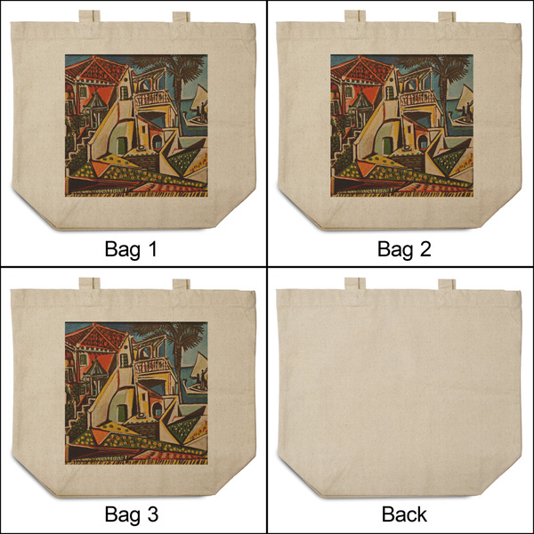 Mediterranean Landscape by Pablo Picasso 3 Reusable Cotton Grocery Bags - Front & Back View