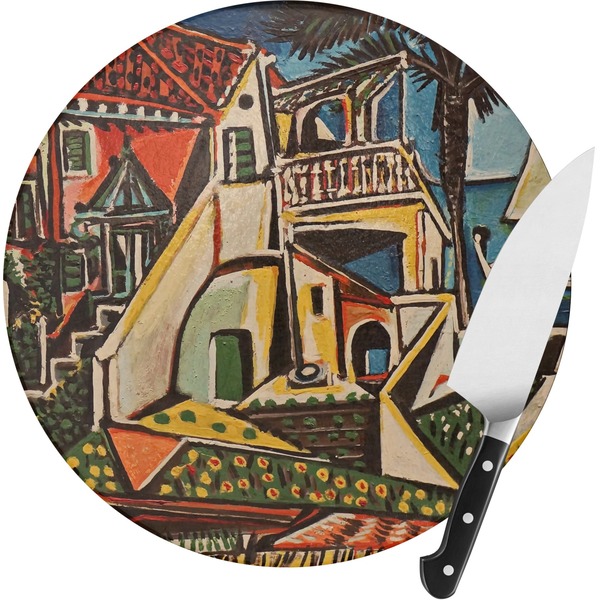 Custom Mediterranean Landscape by Pablo Picasso Round Glass Cutting Board - Small
