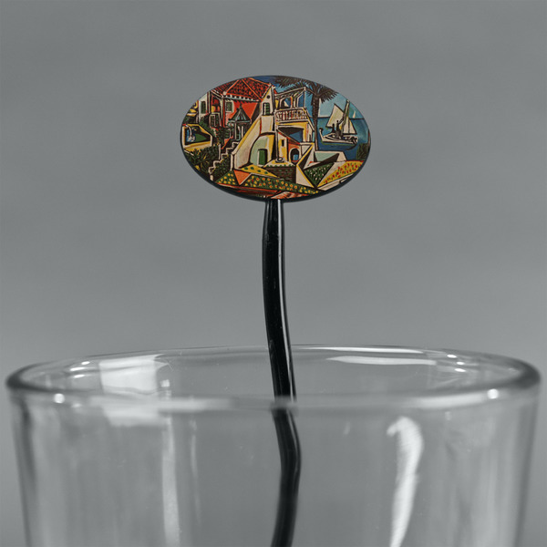 Mediterranean Landscape by Pablo Picasso Black Plastic 7" Stir Stick - Oval - Main