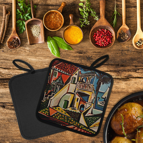 Mediterranean Landscape by Pablo Picasso Neoprene Pot Holder - Set of 2  LIFESTYLE (Flatlay)