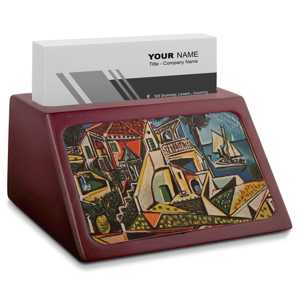 Custom Mediterranean Landscape by Pablo Picasso Red Mahogany Business Card Holder