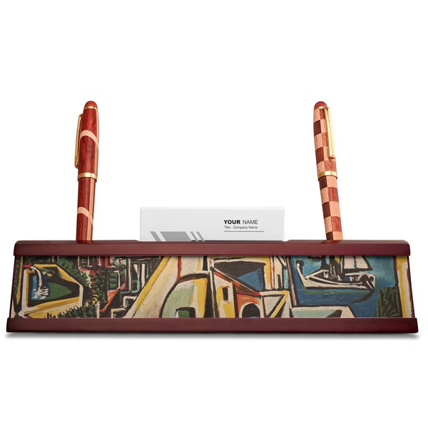 Mediterranean Landscape by Pablo Picasso Red Mahogany Nameplates with Business Card Holder - Straight