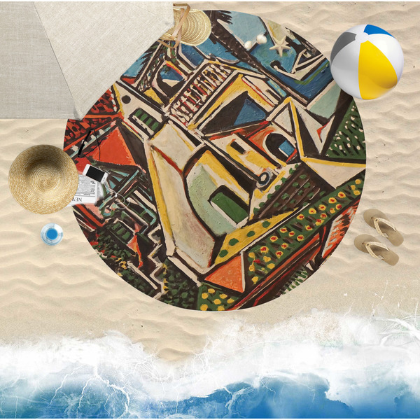 Mediterranean Landscape by Pablo Picasso Round Beach Towel Lifestyle