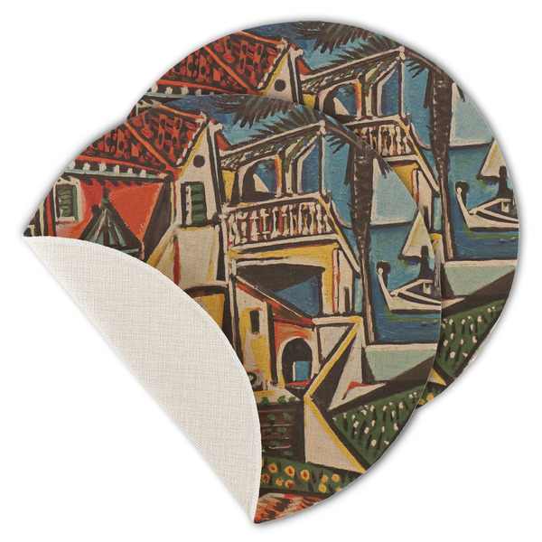 Custom Mediterranean Landscape by Pablo Picasso Round Linen Placemat - Single Sided - Set of 4