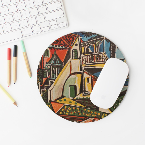 Mediterranean Landscape by Pablo Picasso Round Mousepad - LIFESTYLE 2