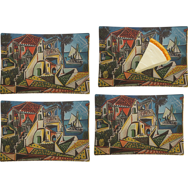 Custom Mediterranean Landscape by Pablo Picasso Set of 4 Glass Rectangular Appetizer / Dessert Plate