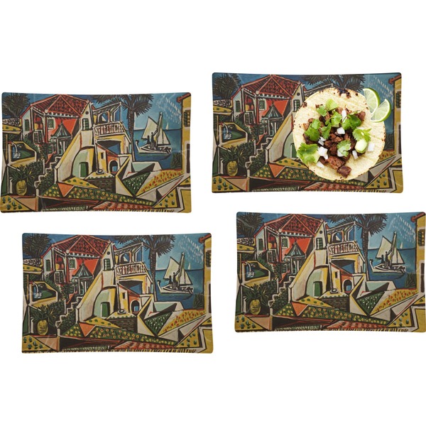 Custom Mediterranean Landscape by Pablo Picasso Set of 4 Glass Rectangular Lunch / Dinner Plate