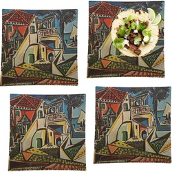Mediterranean Landscape by Pablo Picasso Set of 4 Glass Square Lunch / Dinner Plate 9.5"