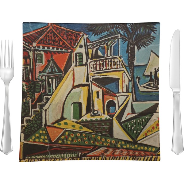 Custom Mediterranean Landscape by Pablo Picasso 9.5" Glass Square Lunch / Dinner Plate- Single or Set of 4