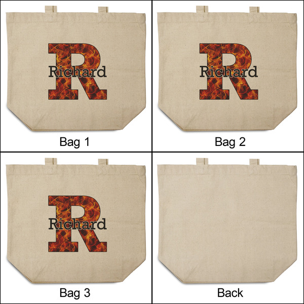 Fire 3 Reusable Cotton Grocery Bags - Front & Back View
