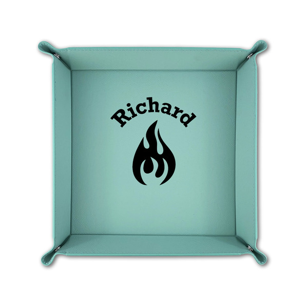 Fire 6" x 6" Teal Leatherette Snap Up Tray - FOLDED UP