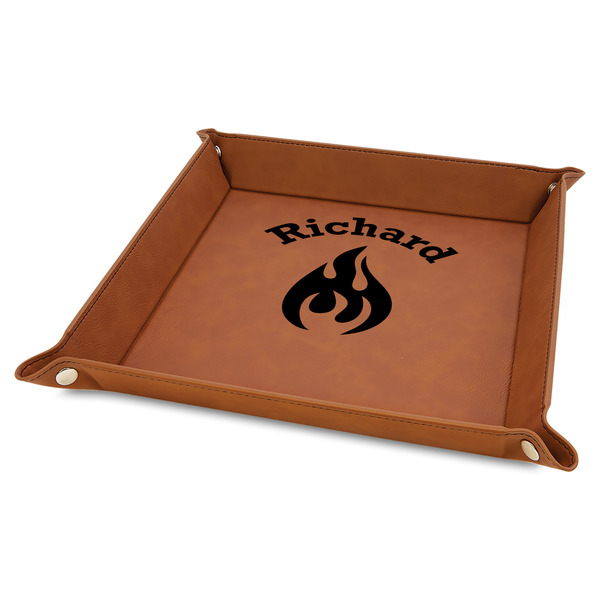 Custom Fire 9" x 9" Leather Valet Tray w/ Name or Text