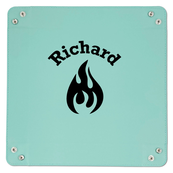 Fire 9" x 9" Teal Leatherette Snap Up Tray - APPROVAL