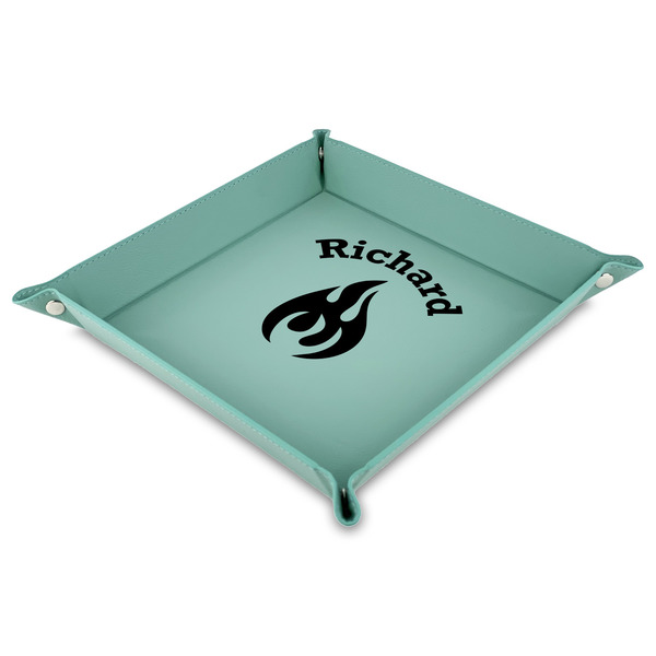 Custom Fire 9" x 9" Teal Faux Leather Valet Tray (Personalized)