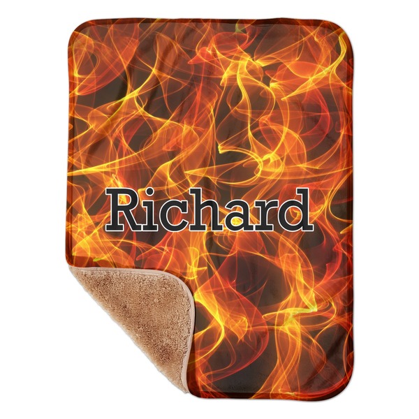 Custom Fire Sherpa Baby Blanket - 30" x 40" w/ Name or Text