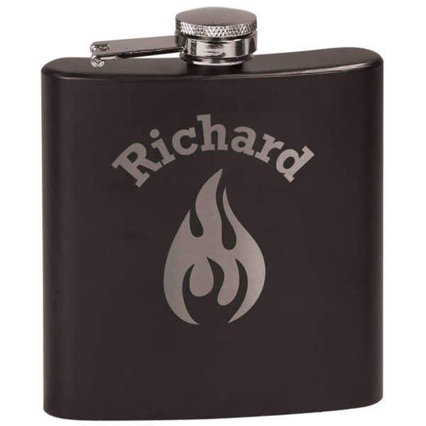 Custom Fire Black Flask Set (Personalized)