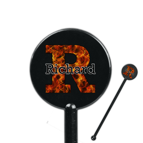 Custom Fire 5.5" Round Plastic Stir Sticks - Black - Single Sided (Personalized)