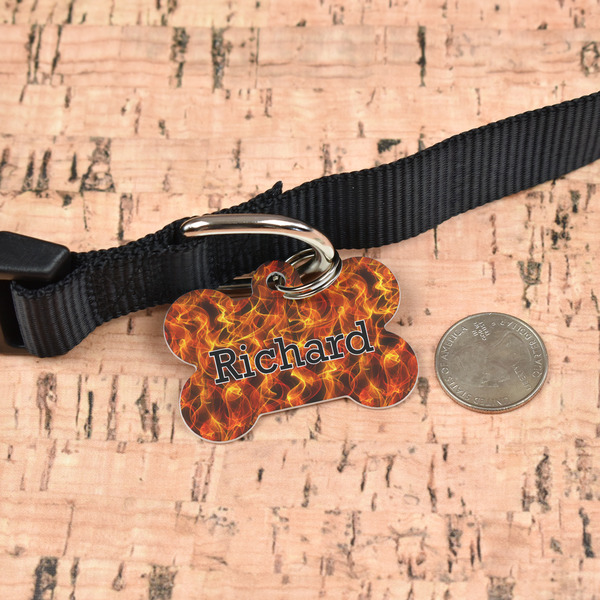 Fire Bone Shaped Dog ID Tag - Large - In Context
