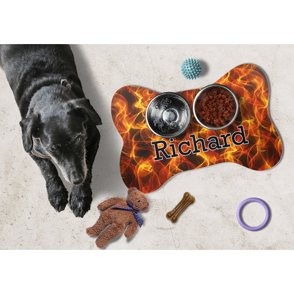 Fire Bone Shaped Mat w/ Food & Water