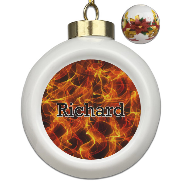 Custom Fire Ceramic Ball Ornaments - Poinsettia Garland (Personalized)