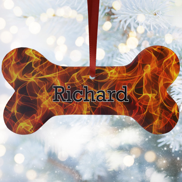 Custom Fire Ceramic Dog Ornament w/ Name or Text
